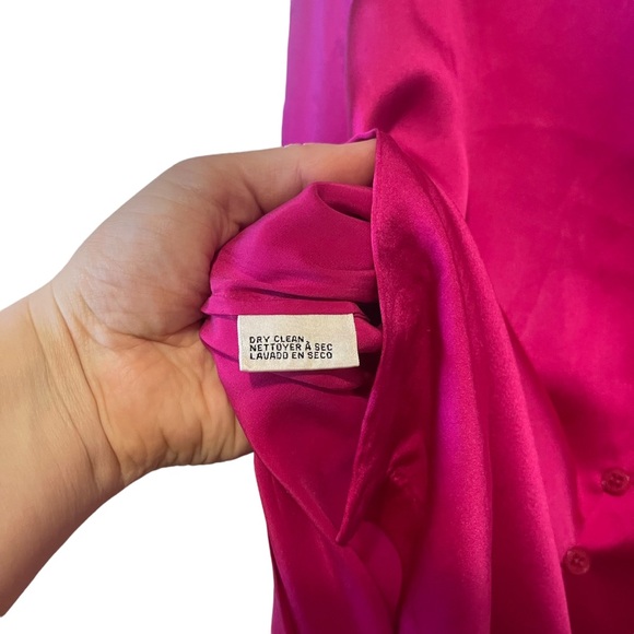 RENA ROWAN for Saville| 100% Silk Button up Flowy Pink blouse w/side slits L/XL - Picture 12 of 12